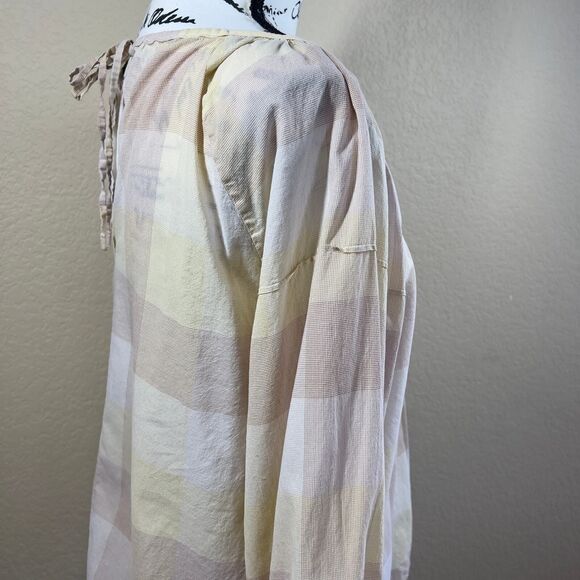 Everlane Blouse Womens Beige Tan Plaid Peasant Relax Balloon Sleeve Top size 00 - Picture 13 of 16